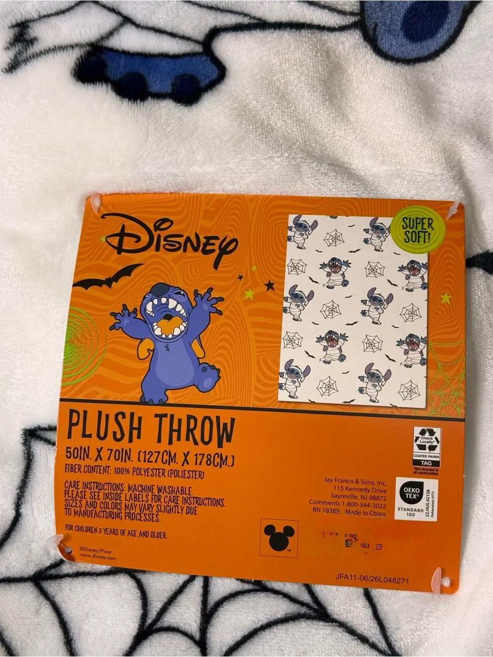 Disney White Plush Halloween Throw with Stitch as a Mummy